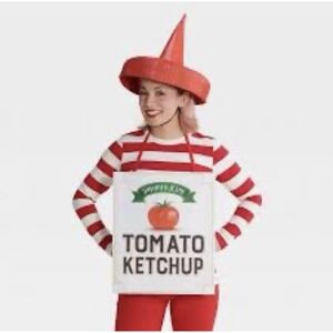 Adult Ketchup Costume-Hyde And Eek One Size Fits Most- Red Headpiece & Label